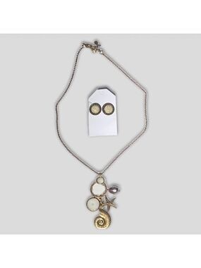 Vintage Gold Tone Nautical Charm Necklace and Earrings Set